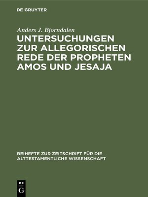 cover image of Untersuchungen zur allegorischen Rede der Propheten Amos und Jesaja